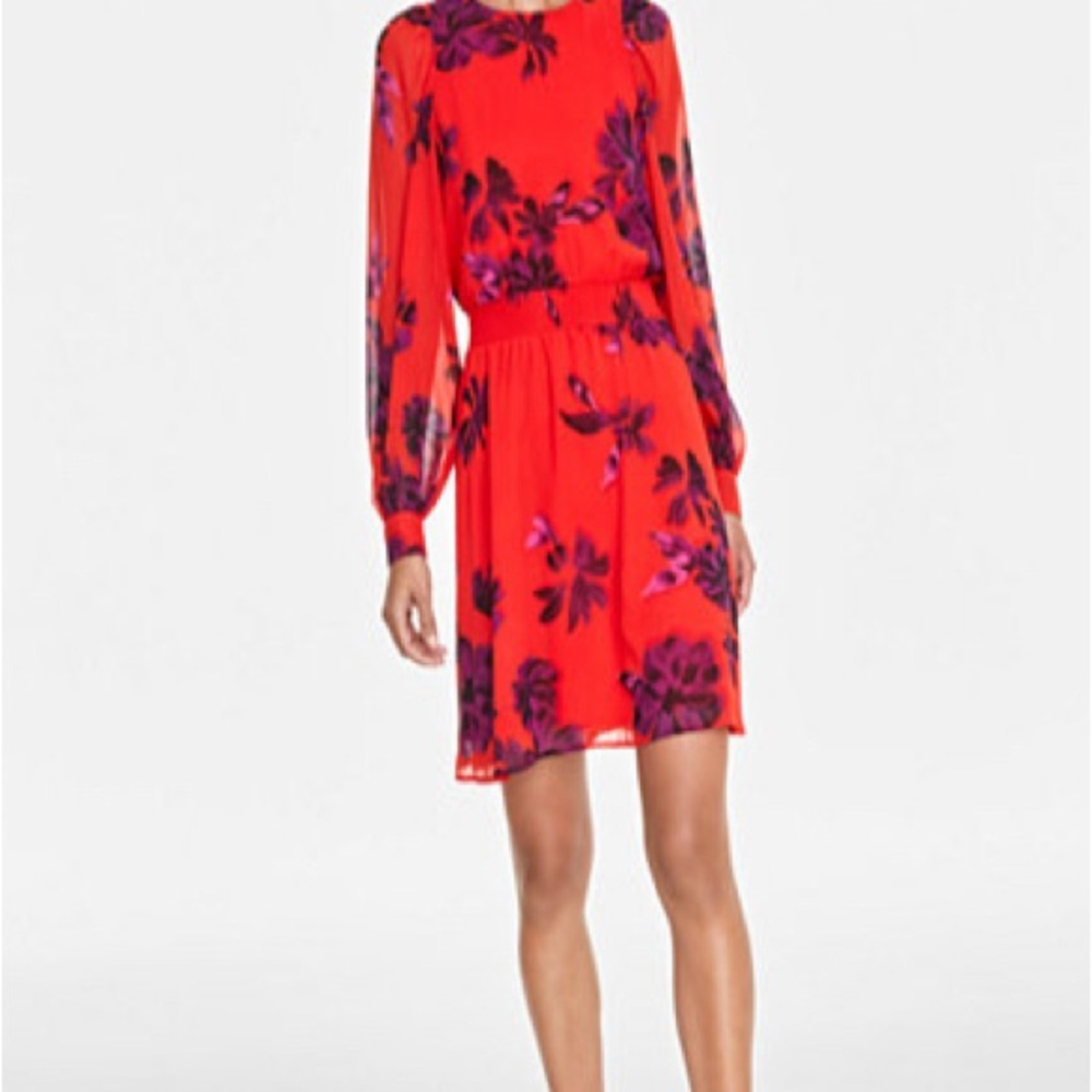 Women's Floral-Print Long-Sleeve Mini Dress